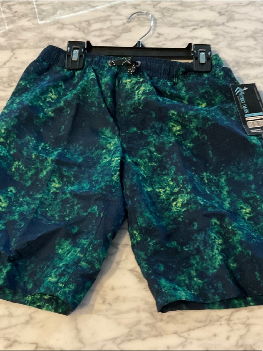 Kids Blue-Green Marble Swim Trunks